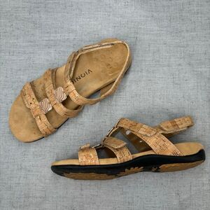 Vionic Amber Adjustable Sandals Strappy Tan‎ Cork Slip On Women's Size 8